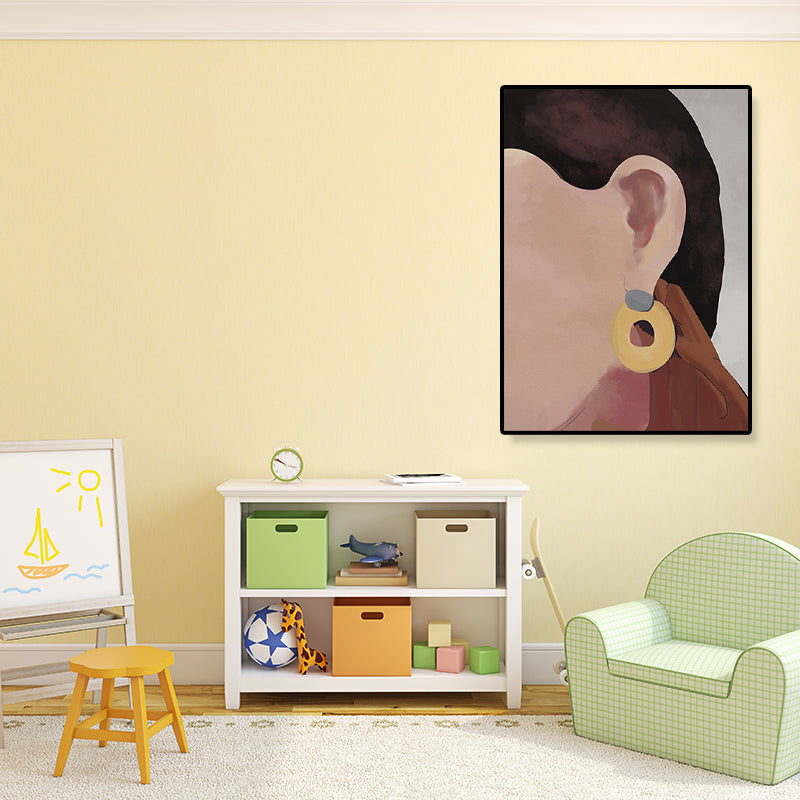 Illustrated Figure Canvas Print Pop Art Textured Living Room Wall Decor in Soft Color