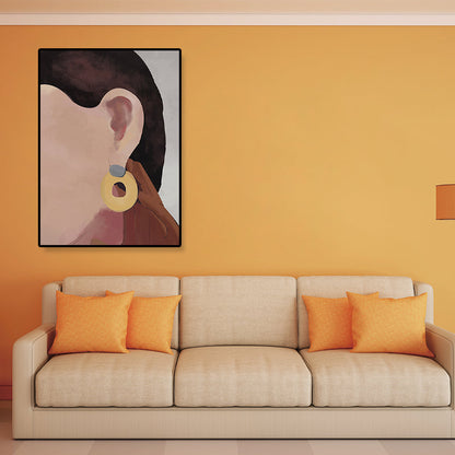 Illustrated Figure Canvas Print Pop Art Textured Living Room Wall Decor in Soft Color