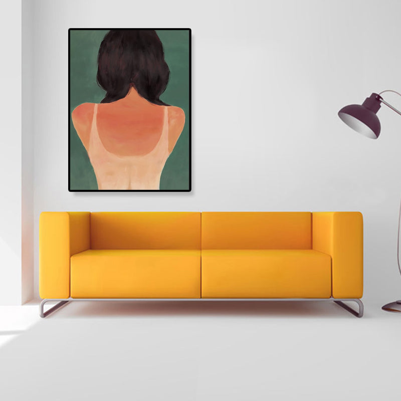 Orange Pop Art Wall Decor Illustration the Back of Young Girl Canvas Print for Room