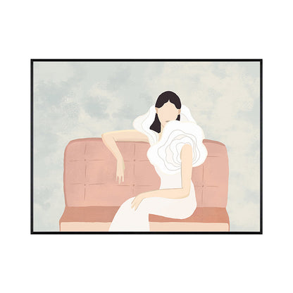 Funky Woman in White Canvas Wall Art Pastel Girls Bedroom Wall Decor, Sizes Optional - Clearhalo - 'Arts' - 'Canvas Art' - 1948096