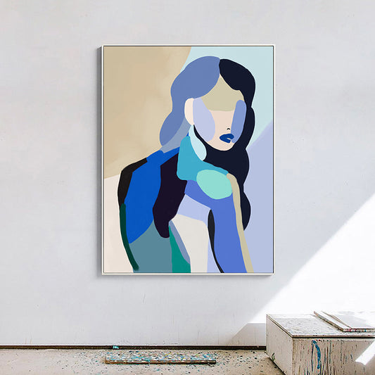 Colorblock Abstract Figure Canvas Wall Art Contemporary Textured Wall Decor in Blue - Clearhalo - 'Arts' - 'Canvas Art' - 1948470