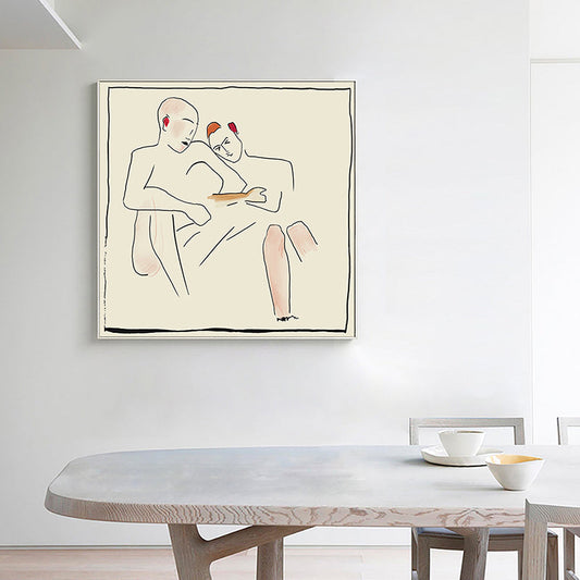Line Sketch the Lovers Canvas Print Minimalist Textured Wall Art Decor in White for Home - Clearhalo - 'Arts' - 'Canvas Art' - 1948499