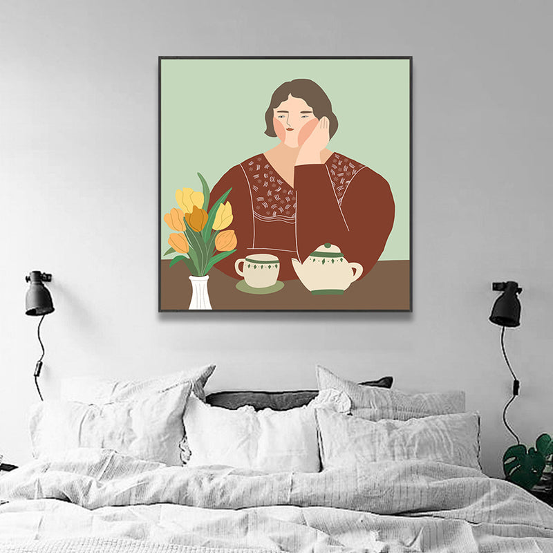 Canvas Textured Art Print Funky Illustrated Drinking Alone Wall Decor for Girls Bedroom - view 3