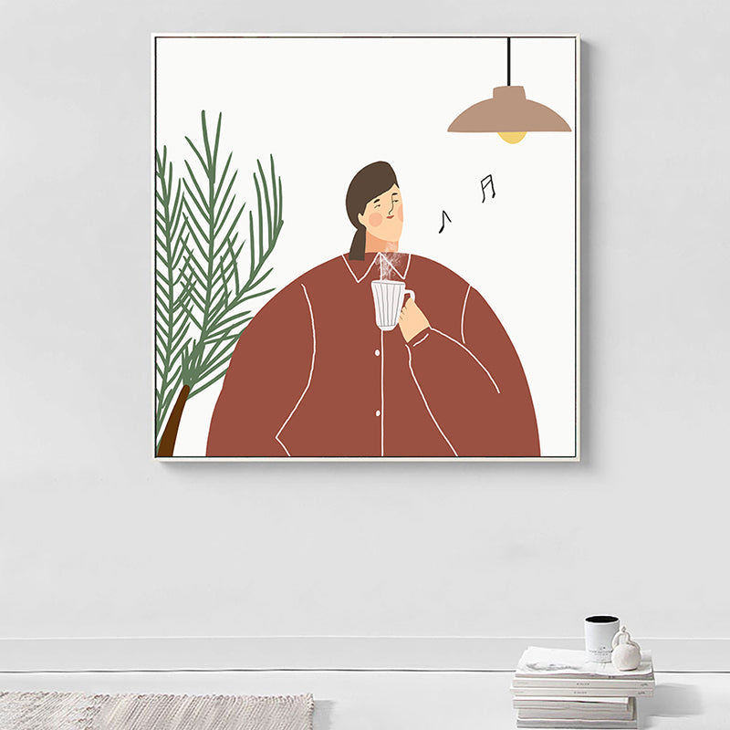 Pastel Illustration Girl Wall Art Figure Nordic Style Textured Canvas Print for Bedroom - view 12