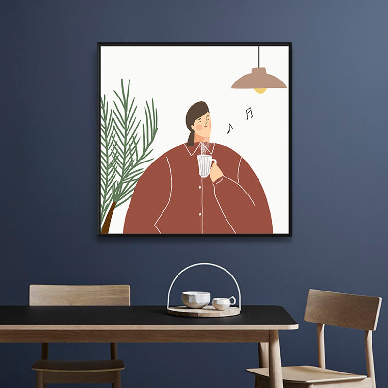 Pastel Illustration Girl Wall Art Figure Nordic Style Textured Canvas Print for Bedroom - view 3