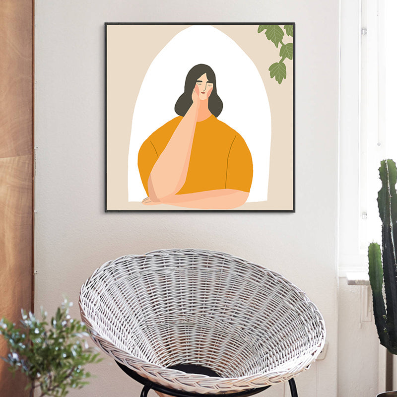 Pastel Illustration Girl Wall Art Figure Nordic Style Textured Canvas Print for Bedroom - view 4