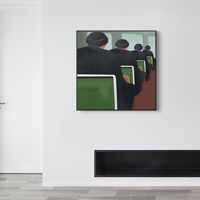 Black Funky Canvas Print Illustration Gentlemen in the Railway Train Wall Art for Home - Clearhalo - 'Arts' - 'Canvas Art' - 1948542