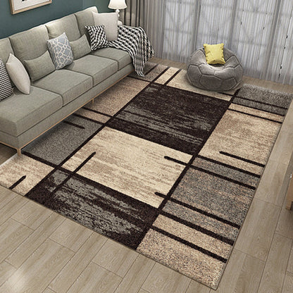 Brown Bedroom Rug Novelty Geometry Rectangle Plaid Stripe Print Rug Polyester Washable Area Rug - Chocolate - Clearhalo - 'Area Rug' - 'Rug' - 1955430