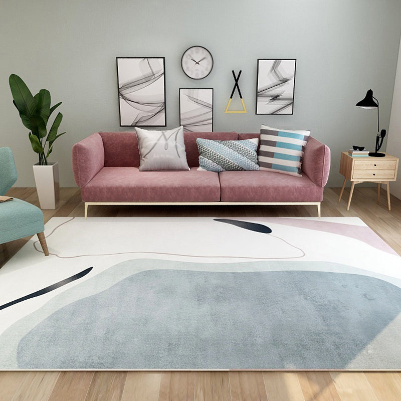 Contemporary Color Block Print Rug in Ivory Novelty Rug Polyester Washable Area Rug for Bedroom - view 2