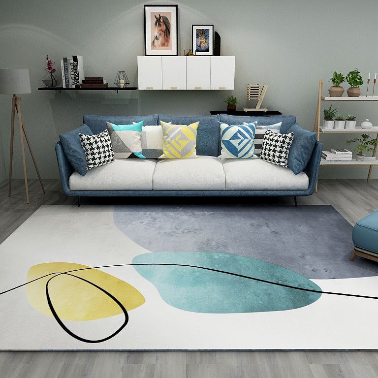 Ivory Novelty Rug Polyester Colorblock Line Pattern Rug Washable Carpet for Bedroom - Purplish Blue - Clearhalo - 'Area Rug' - 'Rug' - 1955528