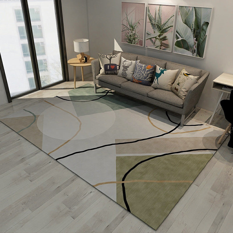 Colorful Novelty Rug Polyester Colorblock Lines Pattern Rug Washable Carpet for Bedroom - view 2
