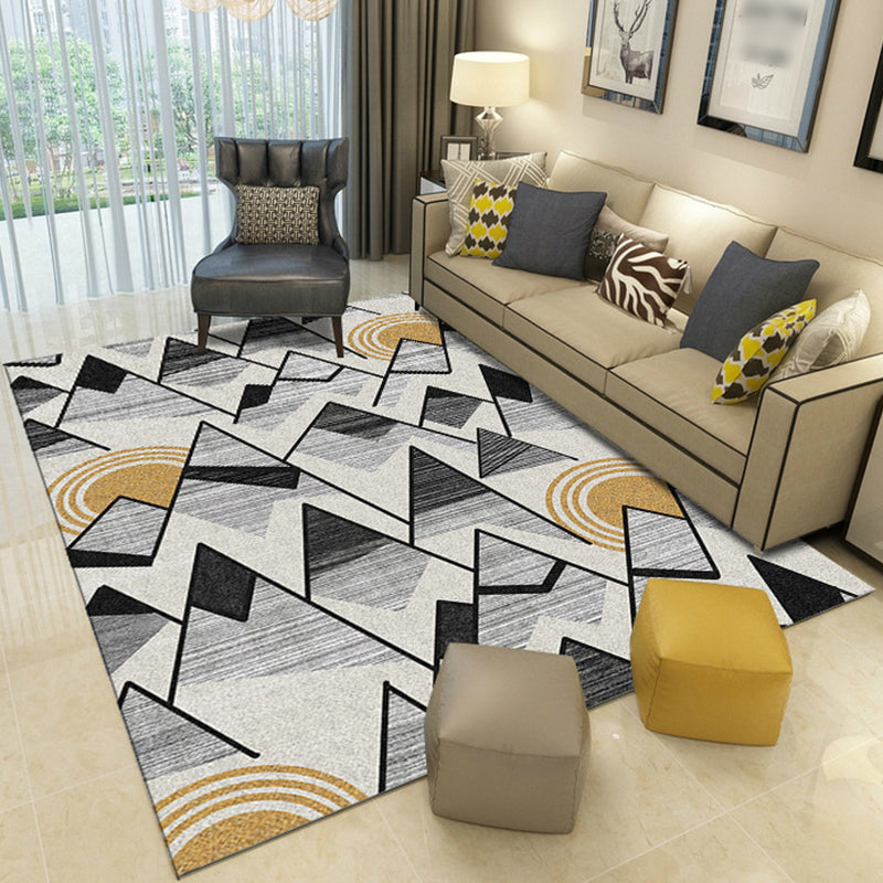 Nordic Novelty Rug in Ivory Geometry Triangle Print Area Rug Polyester Washable Carpet for Living Room - view 2