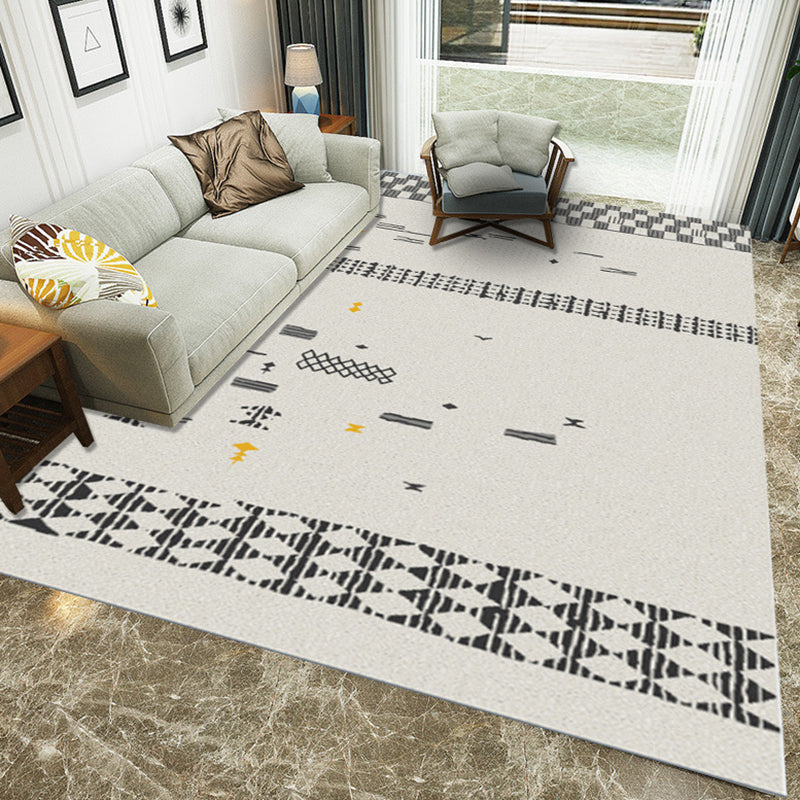 Casual Novelty Rug in Ivory Geometry Diamond Stripe Print Area Rug Polyester Washable Carpet for Living Room - Ivory - Clearhalo - 'Area Rug' - 'Rug' - 1955734