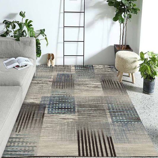 Ivory Home Decoration Rug Novelty Geometric Stripe Pattern Area Rug Polyester Washable Carpet - Beige - Clearhalo - 'Area Rug' - 'Rug' - 1955744