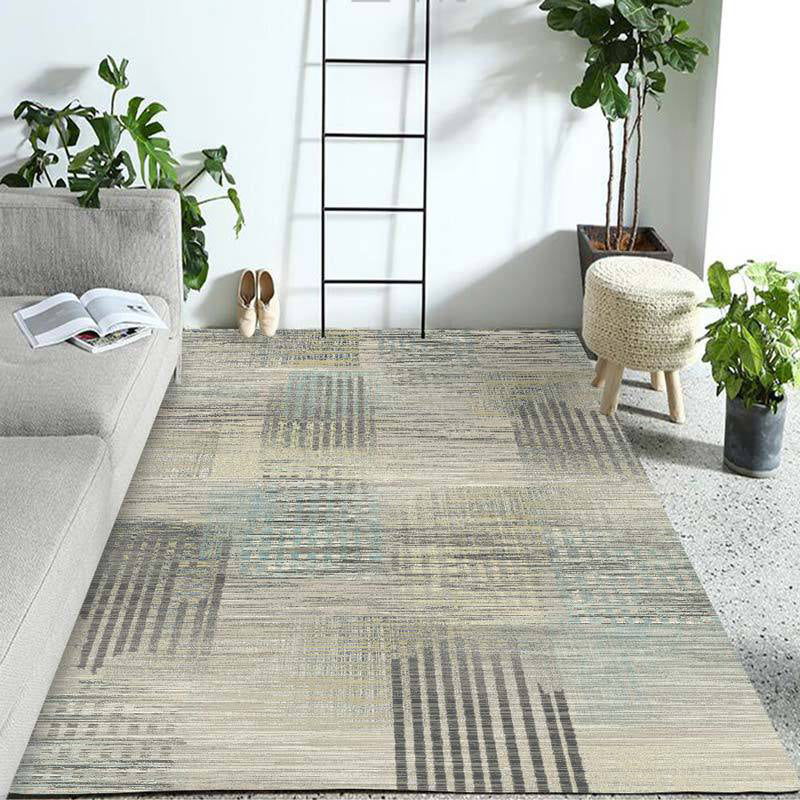 Ivory Home Decoration Rug Novelty Geometric Stripe Pattern Area Rug Polyester Washable Carpet - Light Beige - Clearhalo - 'Area Rug' - 'Rug' - 1955748