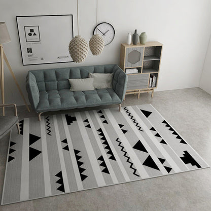 Grey Home Decoration Rug Novelty Geometric Triangle Stripe Pattern Area Rug Polyester Washable Carpet