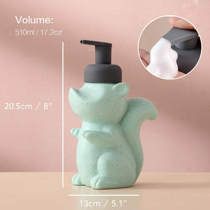 Ceramic Soap Dispenser, Squirrel Foaming Pump Bathroom Bottle, Animal Design, Refillable Reusable Lotion Pump for Bathroom Kitchen, 510ml/17.2oz