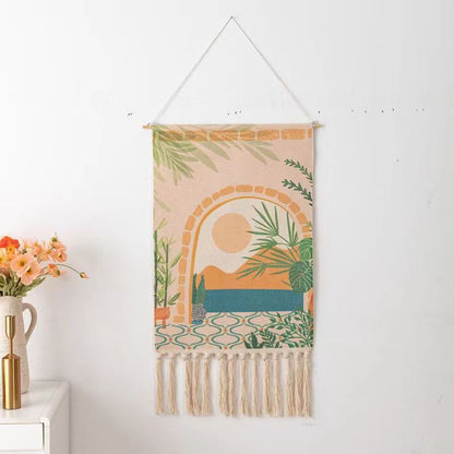 Feblilac Decorative Painting Print Tassel Tapestry