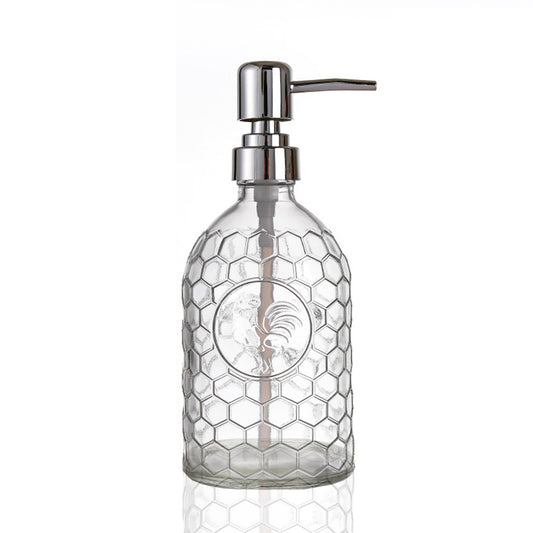 Clear Glass Soap Dispenser, Rooster Pump Bottle for Bathroom and Kitchen, 17.6 Oz/500ml