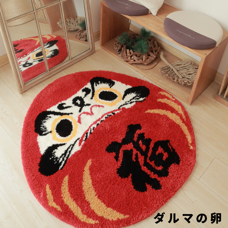 Feblilac Japanese Style Round Daruma Bathmat Area Rug 35.4"x36.2", 90cmx92cm