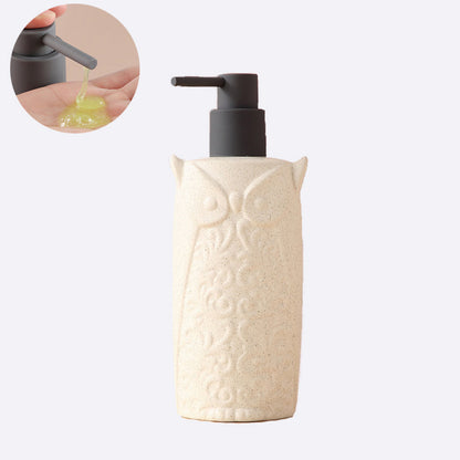 Off white Ceramic Soap Dispenser, Liquid Bathroom Bottle, Owl Design, Refillable Reusable Lotion Pump for Bathroom Kitchen, 480ml/16.23oz