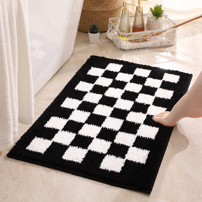 Feblilac Smog Blue and White Checkerboard Ultra Soft Bathroom Rug - Feblilac® Mat