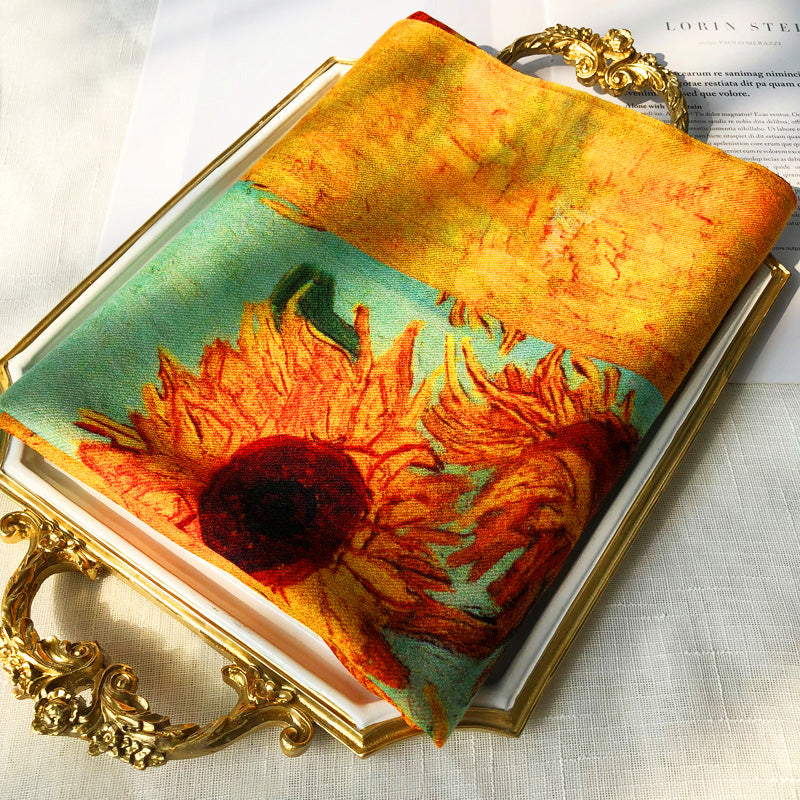 Feblilac Autumn Winter Warm Oil Painting Sunflower Women's Wool Scarf Shawl