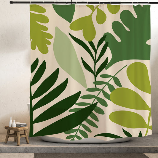 Feblilac Green Tropical Plant Leaves Shower Curtain with Hooks