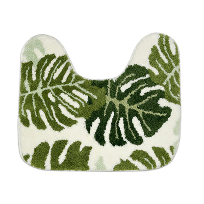 Feblilac U-Shape Green Leaves Toilet Mat, Monstera Leaf Bath Mat