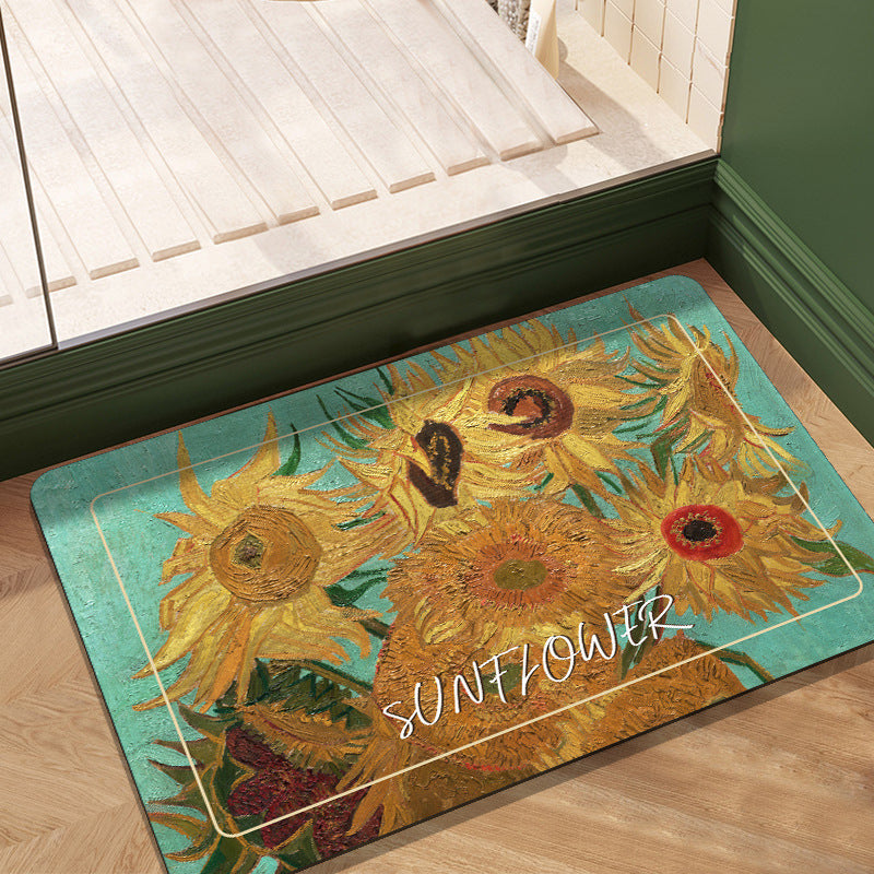 Feblilac Rectangular Sunflowers Oil Painting Diatomaceous Earth Bathmat