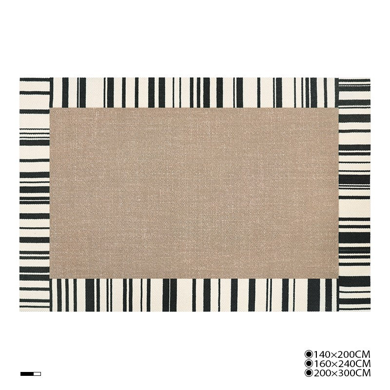 Feblilac Rectangular French Black and White Lines Living Room Wool Carpet - view 3