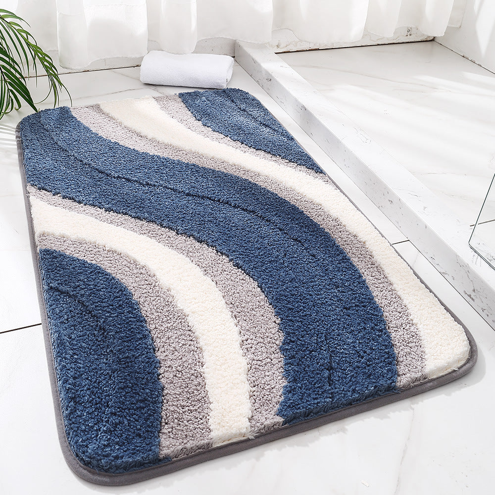 Feblilac Abstract Grey White Blue Wave Bath Mat - Feblilac® Mat