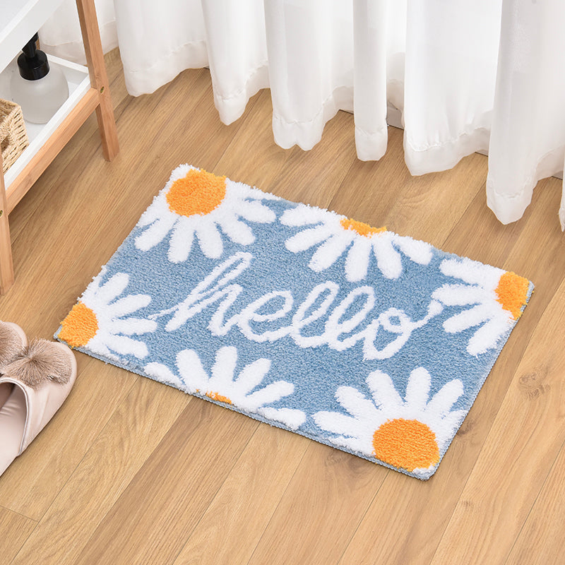 Blue Hello Daisy Bath Mat, Flower Floral Bathroom Rug, Soft Plush Water-Absorbent Mat, 40x60cm or 16x24 inches - Feblilac® Mat