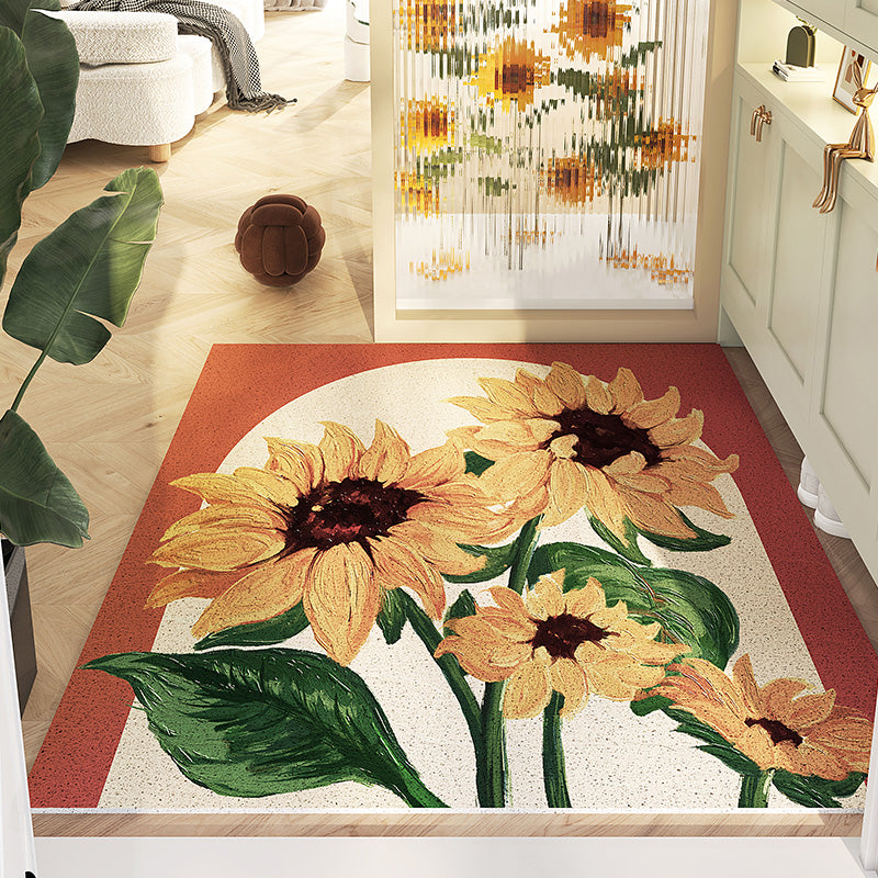 Feblilac Retro Floriferous Sunflower PVC Coil Door Mat, Sunflower Rugs ...