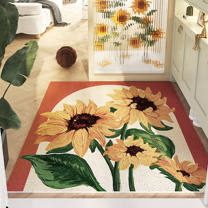 Feblilac Retro Floriferous Sunflower PVC Coil Door Mat Mom‘s Day Gift