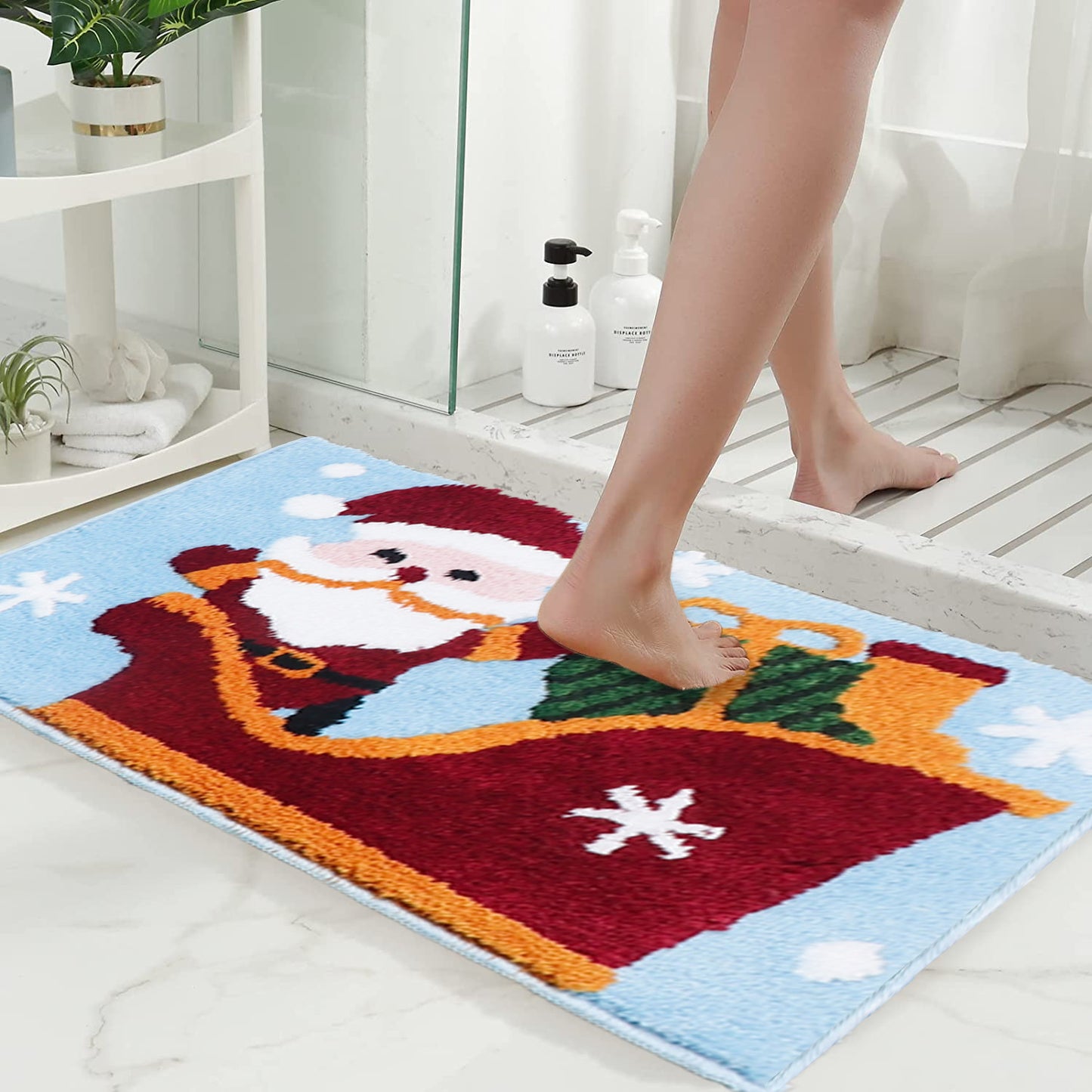 Feblilac Merry Christmas Tree and Happy Santa Claus Snowman Bath Mat - Feblilac® Mat