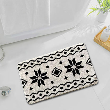 Feblilac Black and Grey Flower Geometric Pattern Ultra Soft Bathroom Rug - Feblilac® Mat