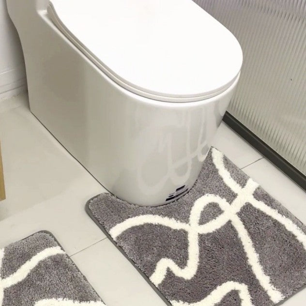 Feblilac Gray Geometric Pattern Tufted Bathroom Mat Toilet U-Shaped Floor Mat - view 3