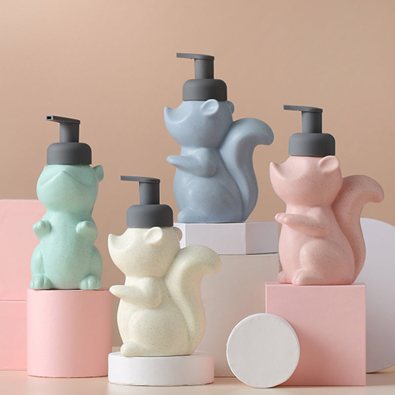 Ceramic Soap Dispenser, Squirrel Foaming Pump Bathroom Bottle, Animal Design, Refillable Reusable Lotion Pump for Bathroom Kitchen, 510ml/17.2oz