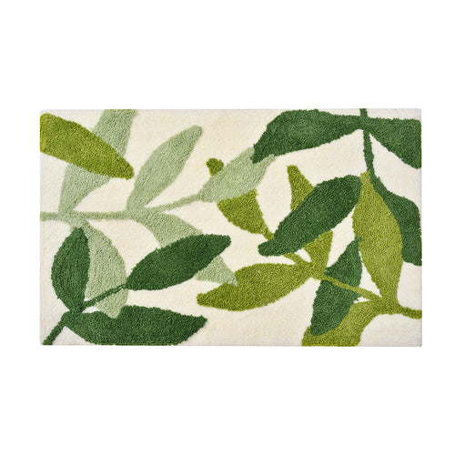Feblilac Green Leaves Bath Mat, Multiple Sized Floral Non Slip Bathmat, Green Plants Bathroom ...
