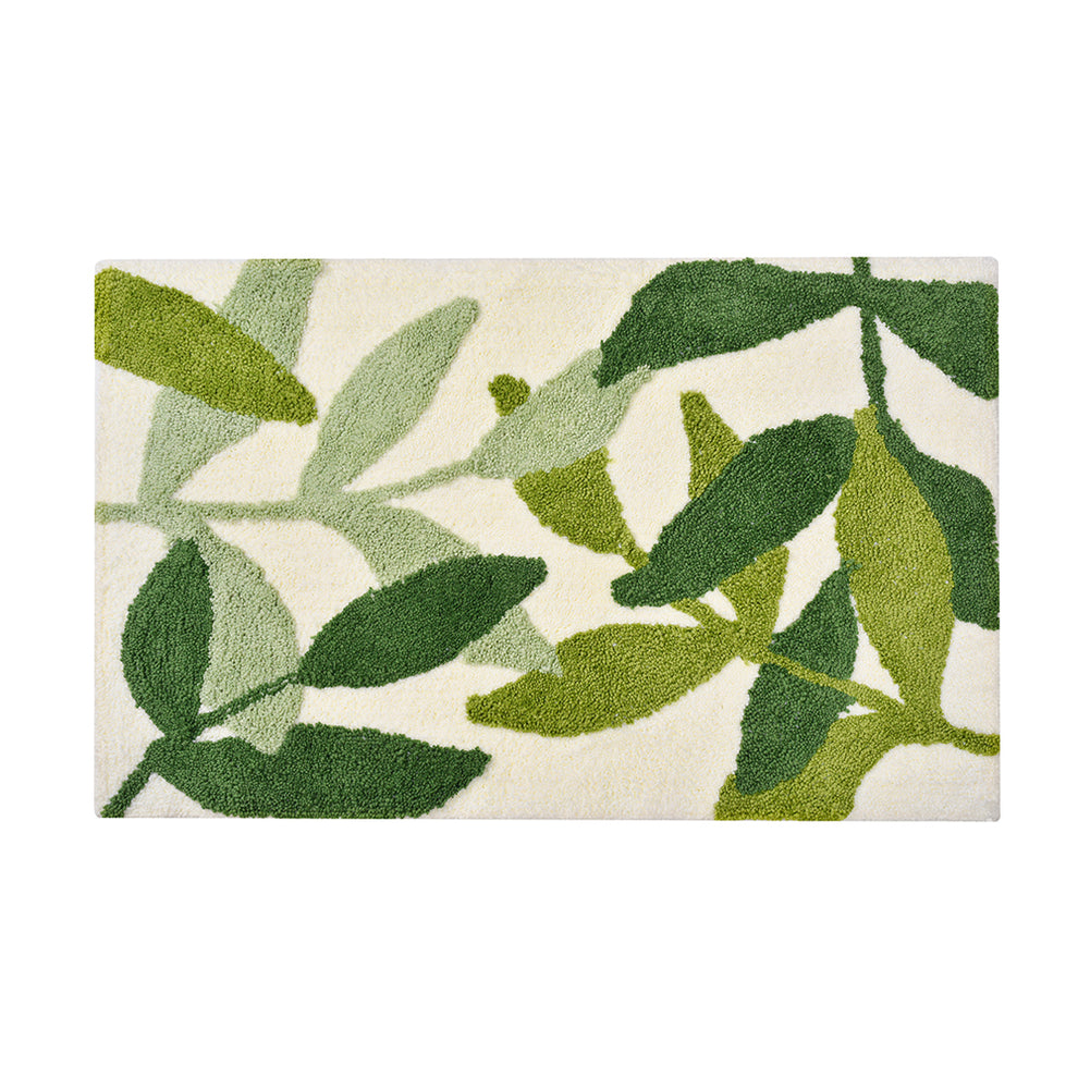 Feblilac Green Leaves Bath Mat, Multiple Sized Floral Non Slip Bathmat ...