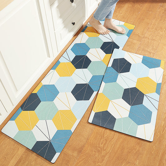 Feblilac Blue and Yellow Honeycomb Shapes Pattern PVC Leather Kitchen Mat Mom‘s Day Gift - Feblilac® Mat