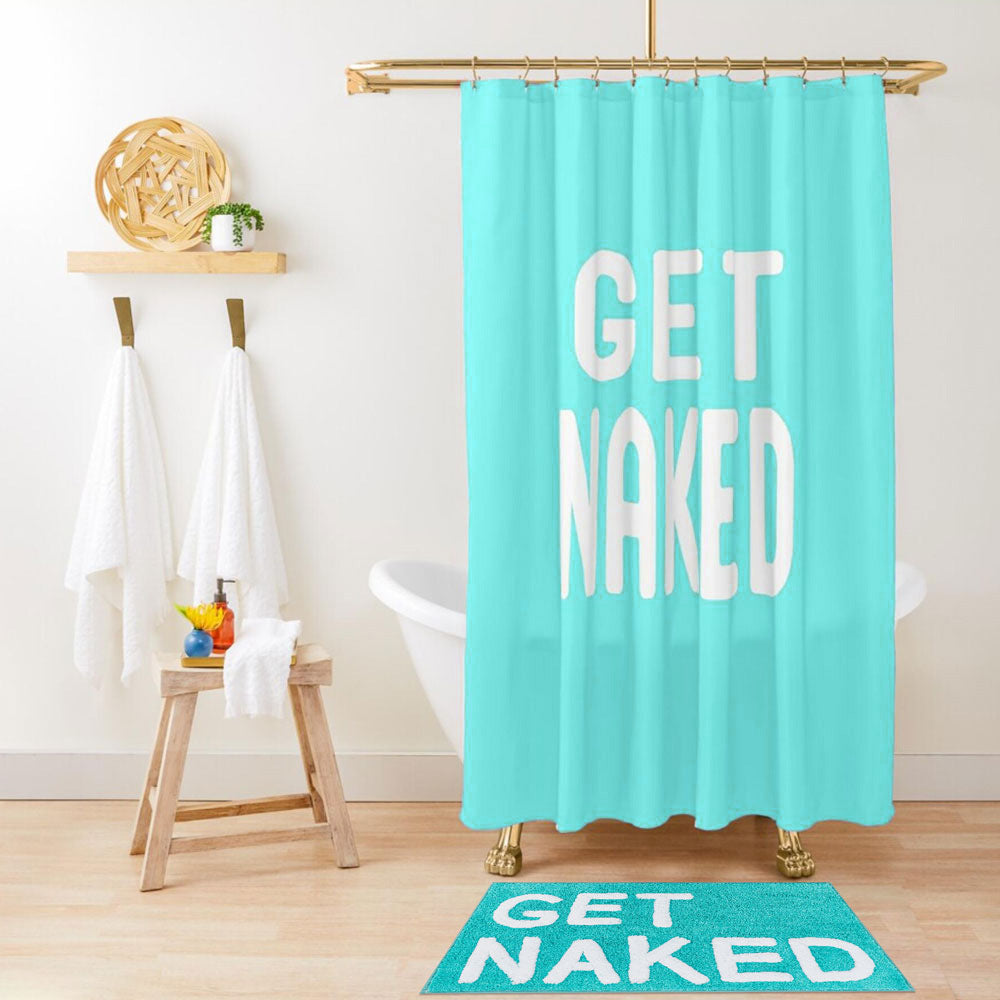 Feblilac Get Naked Blue Ground Shower Curtain with Hooks, Multiple Sized Blue Bathroom Curtains with Ring, Unique Bathroom décor, Quotation Shower Curtain, Customized Shower Curtains, Extra Long Shower Curtain - Feblilac® Mat