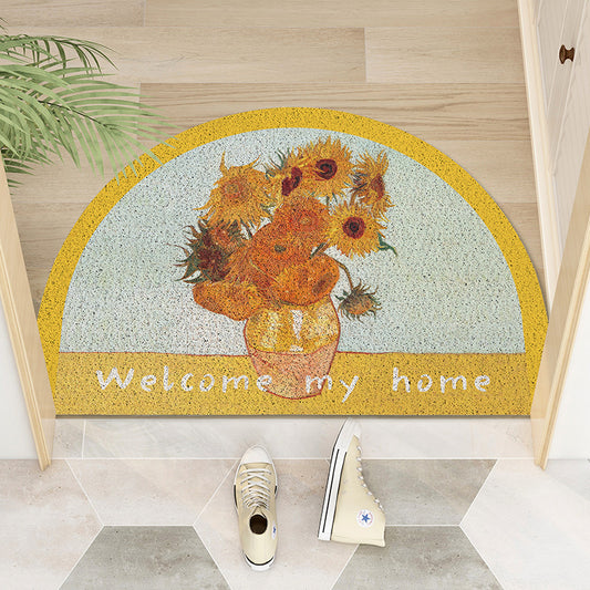 Feblilac Oil Paintings Sunflowers, Starry Sky and Wild Rose PVC Coil Door Mat Mom‘s Day Gift