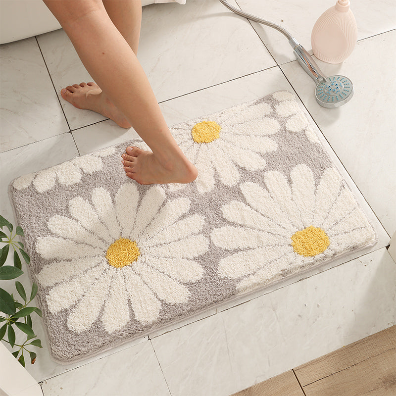 Feblilac Grey Daisy Bath Mat, Flower Bathroom Rug - Feblilac® Mat