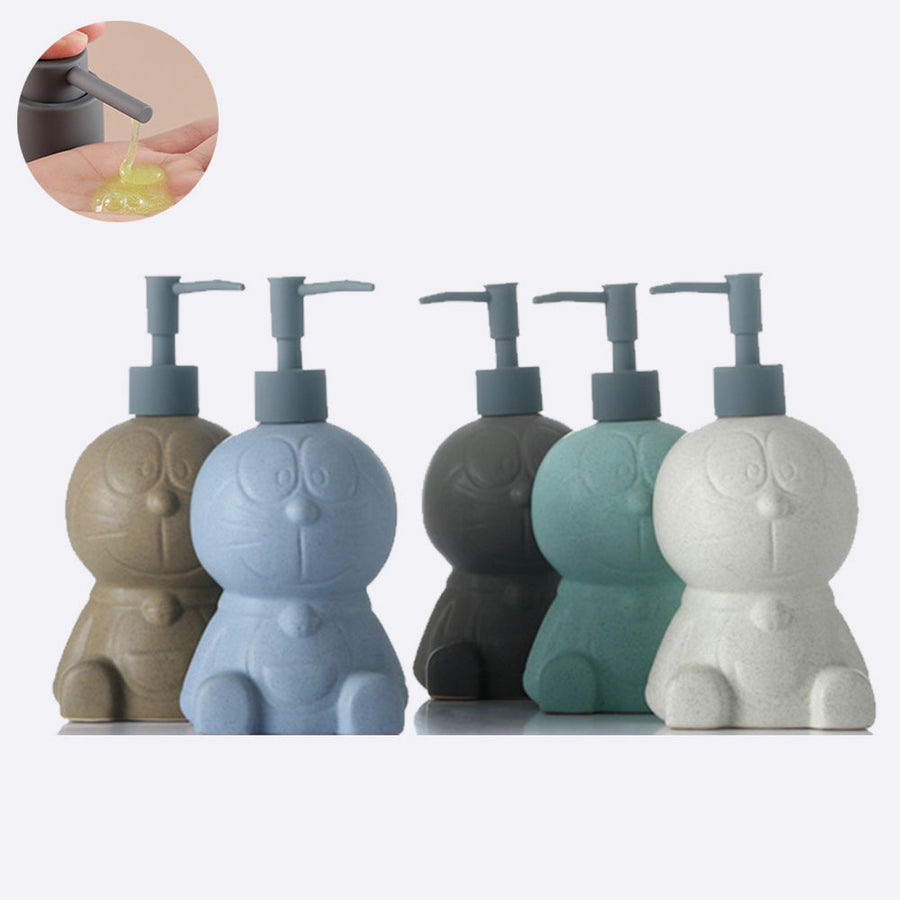 Off white Ceramic Soap Dispenser, Liquid Bathroom Bottle, Blue Robot-Cat, Refillable Reusable Lotion Pump for
