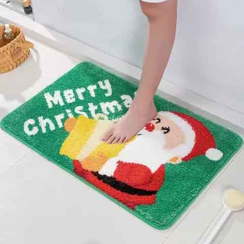 Feblilac Merry Christmas Happy Santa Claus Green Ground Bath Mat - Feblilac® Mat