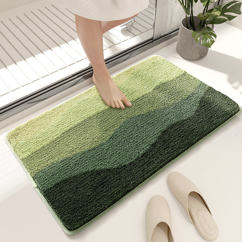 Feblilac Abstract Blue Wave Ocean Bath Mat Green Mountain Rug - view 12