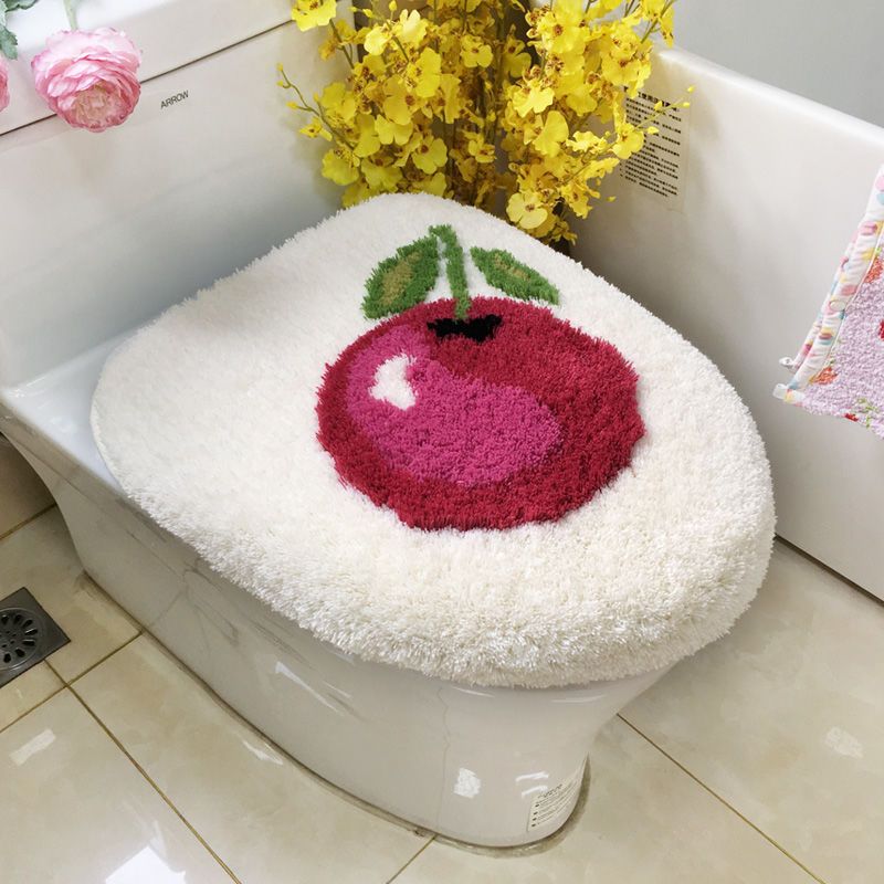 Feblilac Cherry Acrylic Fibers U-shape Bathroom Toilet Rugs and Lid Cover Toilet Seat Cover Kit