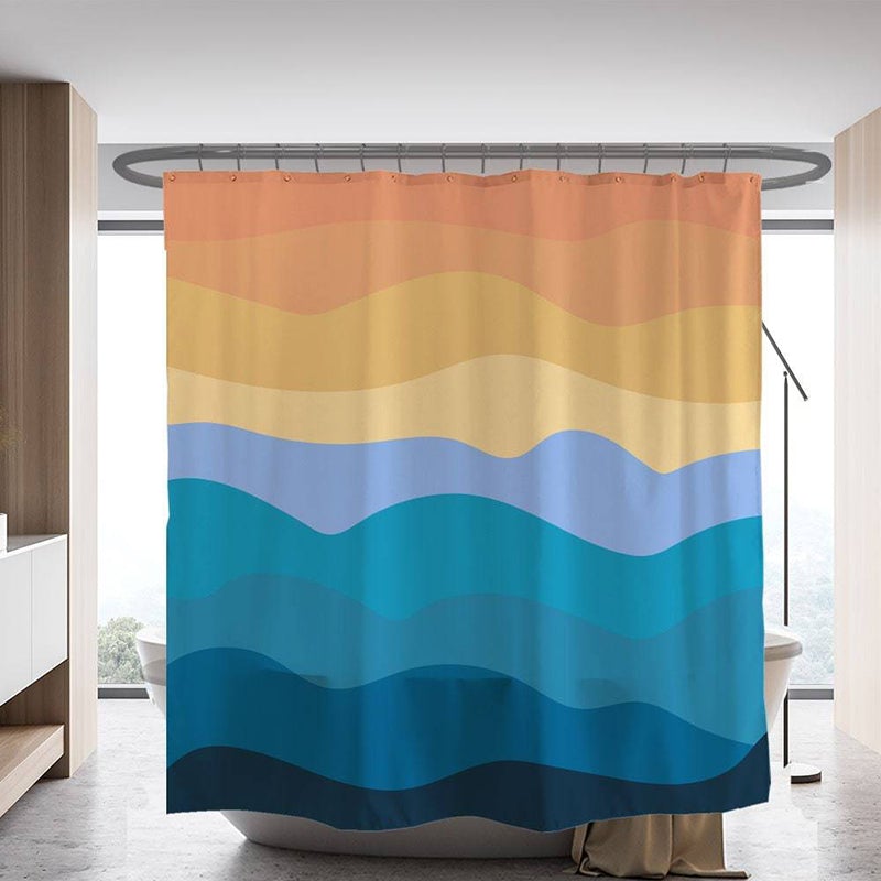 Orange and Blue Wave Shower Curtain